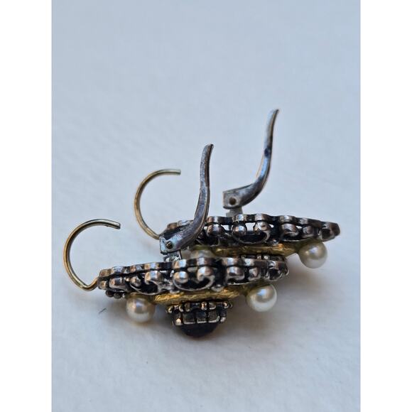 1900s German Red Pyrope Garnet, 585 GOLD, 800 Silver, Pearl Biedermeier Earrings - Picture 8 of 10